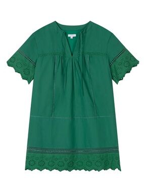 NWT Petite Studio Gwen Cotton Eyelet Dress, Size Small, Emerald Green